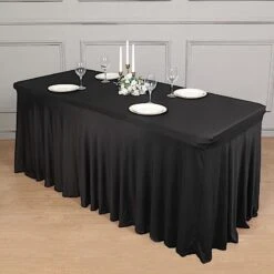6 Ft Wavy Rectangular Fitted Tablecloth Premium Spandex Table Cover -Optimal Home Decoration 6 ft wavy rectangular fitted tablecloth premium spandex table cover 30439559757887