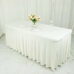 6 Ft Wavy Rectangular Fitted Tablecloth Premium Spandex Table Cover -Optimal Home Decoration 6 ft wavy rectangular fitted tablecloth premium spandex table cover 30439562969151