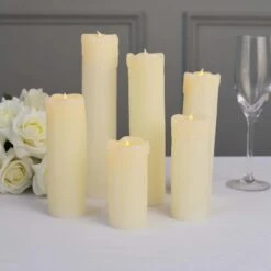 6 LED Candles Battery Operated Dripping Wax Design Pillar Lights - Warm White -Optimal Home Decoration 6 led candles battery operated dripping wax design pillar lights warm white led cand pl06 set ivr 30235961557055