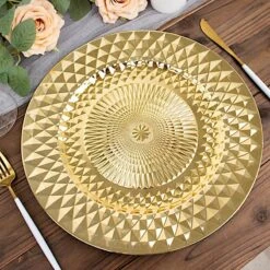 6 Metallic 13" Round Plastic Charger Plates With Diamond Pattern -Optimal Home Decoration 6 metallic 13 sparkling diamond disposable dinner serving plates 30797483180095