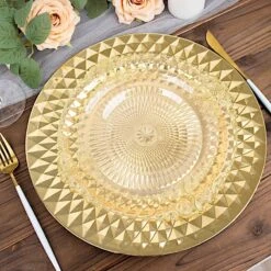 6 Metallic 13" Round Plastic Charger Plates With Diamond Pattern -Optimal Home Decoration 6 metallic 13 sparkling diamond disposable dinner serving plates 30797483212863