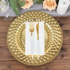 6 Metallic 13" Round Plastic Charger Plates With Diamond Pattern -Optimal Home Decoration 6 metallic 13 sparkling diamond disposable dinner serving plates 30797483475007