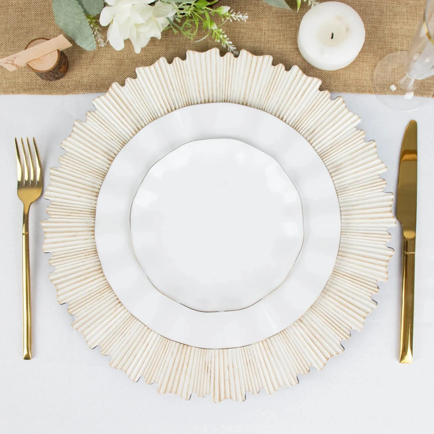 6 Plastic 13" Sunray Round Charger Plates With Scalloped Rim 10 6 Plastic 13" Sunray Round Charger Plates With Scalloped Rim - Image 8