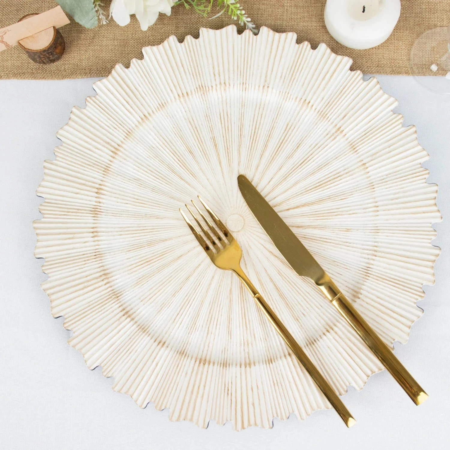 6 Plastic 13" Sunray Round Charger Plates With Scalloped Rim 7 6 Plastic 13" Sunray Round Charger Plates With Scalloped Rim - Image 5