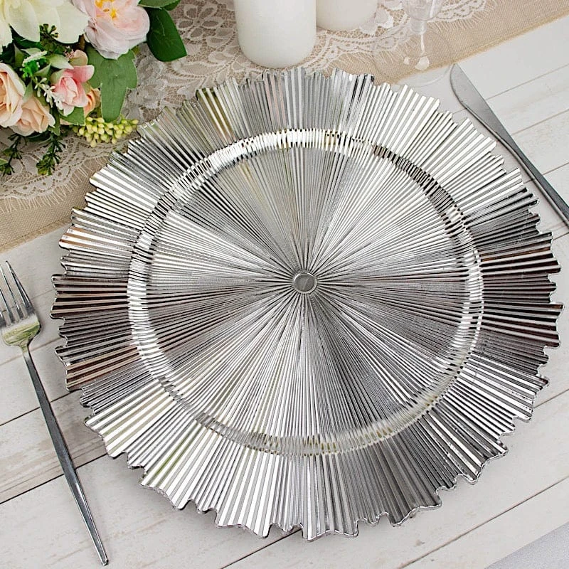 6 Plastic 13" Sunray Round Charger Plates With Scalloped Rim 14 6 Plastic 13" Sunray Round Charger Plates With Scalloped Rim - Image 12