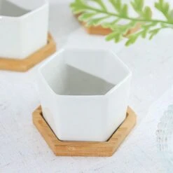 6 Mini 3" Tall Ceramic Flower Pots Hexagon Geometric Planters - White And Natural -Optimal Home Decoration 6 mini 3 tall ceramic flower pots hexagon geometric planters white and natural plnt cerm 004 s wht 29682528649279