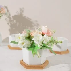 6 Mini 3" Tall Ceramic Flower Pots Hexagon Geometric Planters - White And Natural -Optimal Home Decoration 6 mini 3 tall ceramic flower pots hexagon geometric planters white and natural plnt cerm 004 s wht 29682528747583