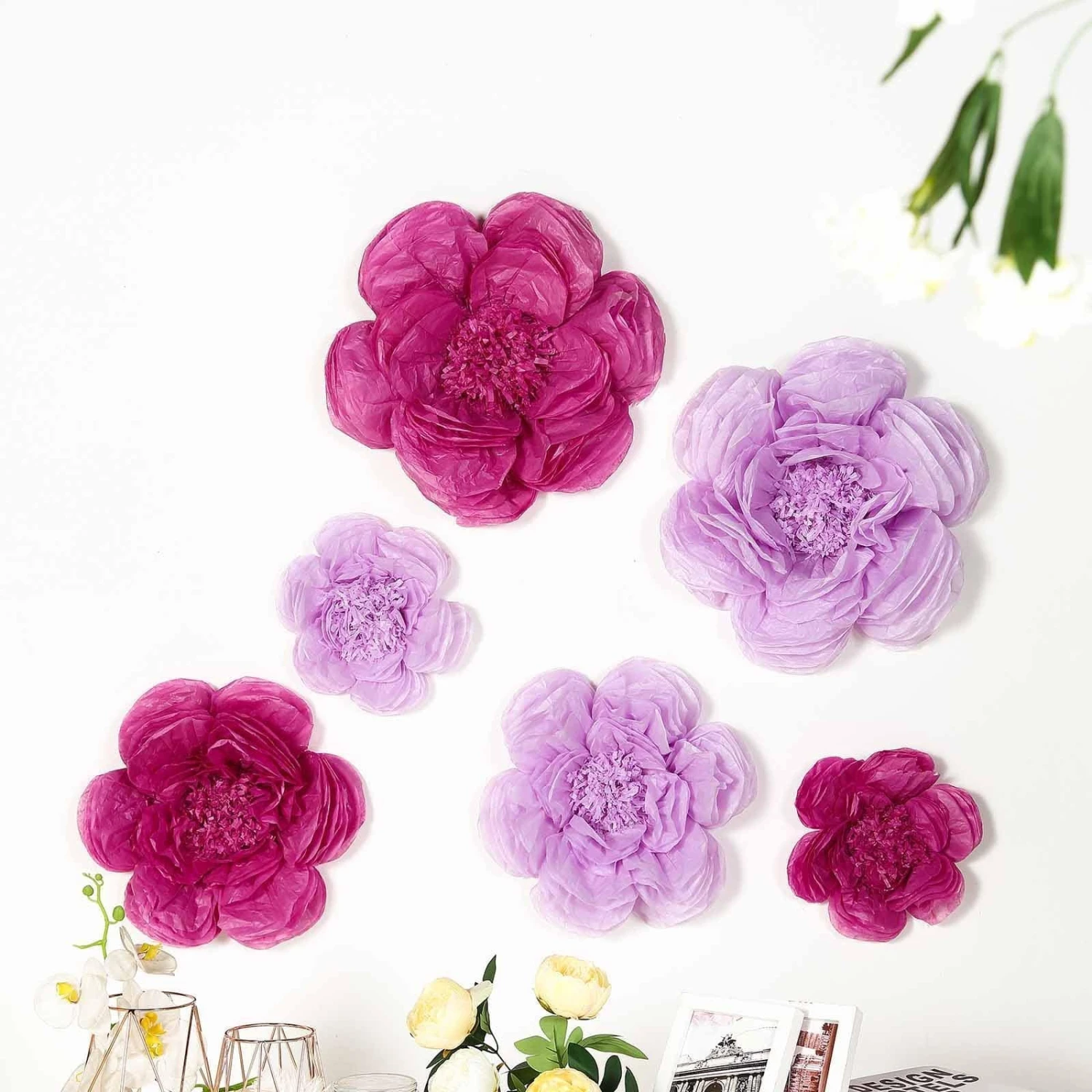 6 Pcs 12" 16" 20" Wide Peonies Tissue Paper Flowers 8 6 Pcs 12" 16" 20" Wide Peonies Tissue Paper Flowers - Image 6