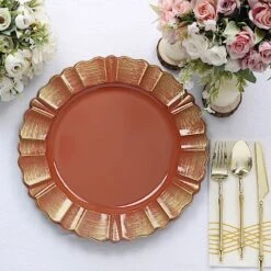 6 Pcs 13" Round Scalloped Gold Trim Charger Plates -Optimal Home Decoration 6 pcs 13 round scalloped gold trim charger plates 30861957103679