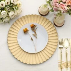 6 Round 13" Plastic Charger Plates With Scalloped Shell Design 26 6 Round 13" Plastic Charger Plates With Scalloped Shell Design -Optimal Home Decoration 6 pcs 13 scalloped shell pattern plastic serving plates 30869055504447