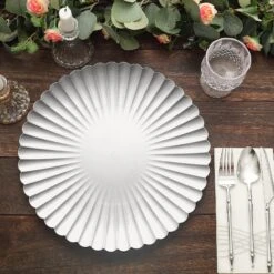 6 Round 13" Plastic Charger Plates With Scalloped Shell Design 38 6 Round 13" Plastic Charger Plates With Scalloped Shell Design -Optimal Home Decoration 6 pcs 13 scalloped shell pattern plastic serving plates 30869055668287