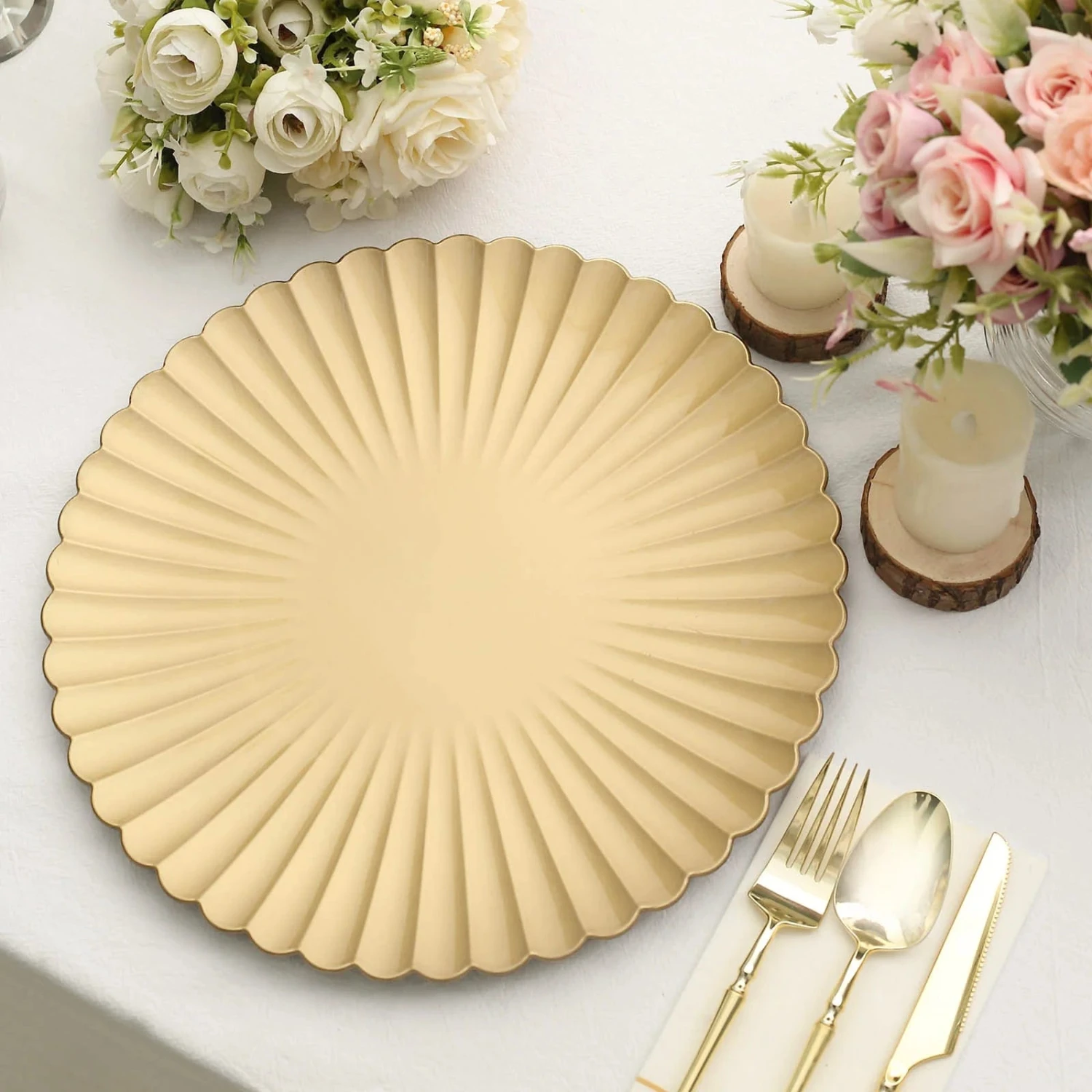 6 Round 13" Plastic Charger Plates With Scalloped Shell Design 13 6 Round 13" Plastic Charger Plates With Scalloped Shell Design - Image 11