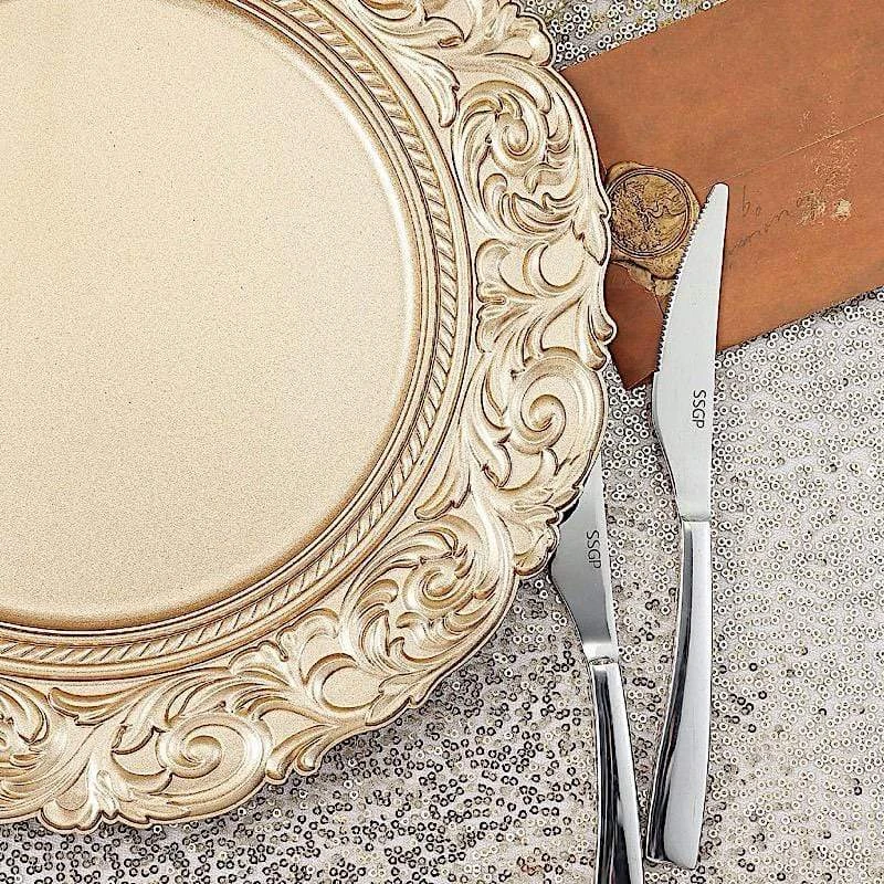 6 Pcs 14" Round Baroque Metallic Charger Plates 14 6 Pcs 14" Round Baroque Metallic Charger Plates - Image 12