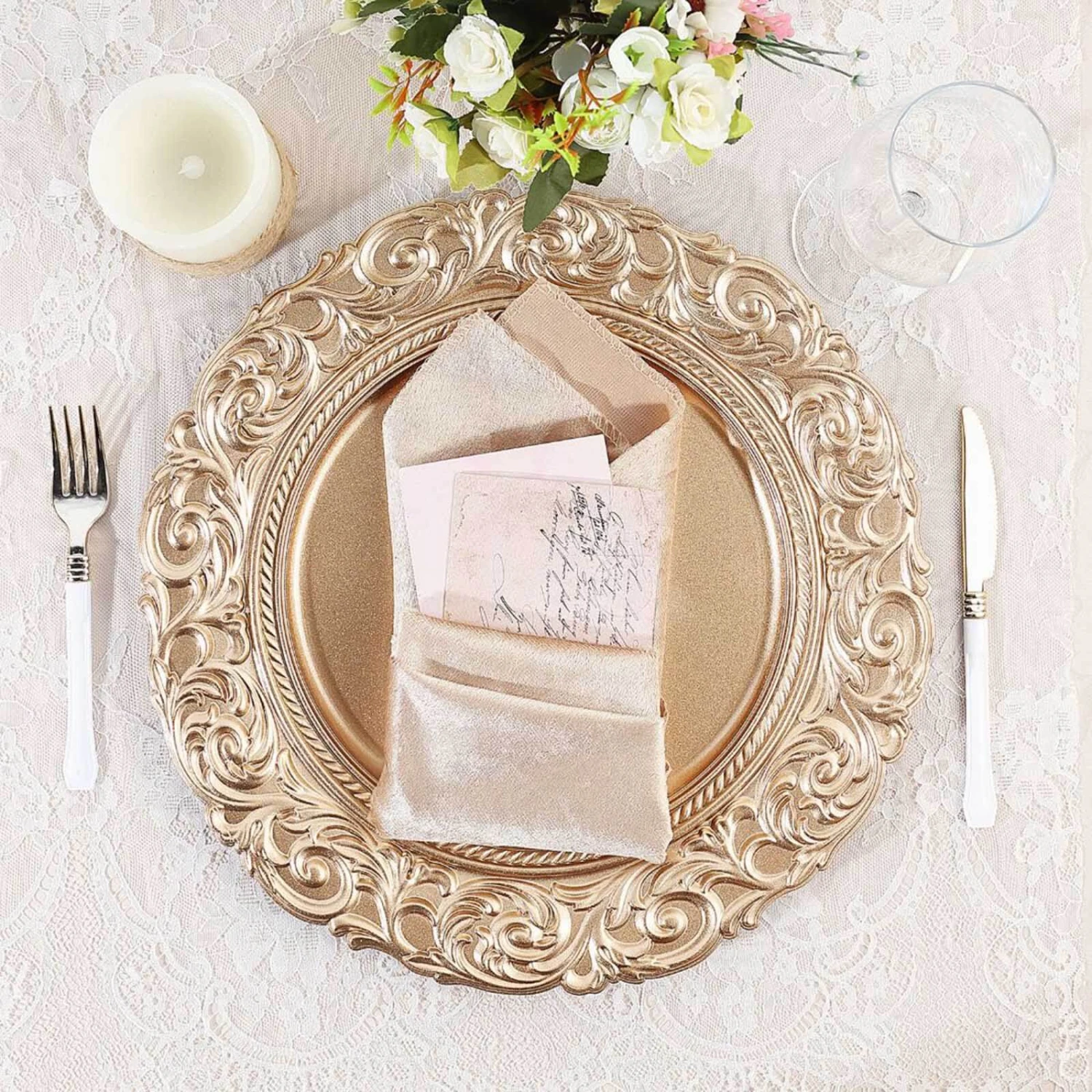 6 Pcs 14" Round Baroque Metallic Charger Plates 18 6 Pcs 14" Round Baroque Metallic Charger Plates - Image 16