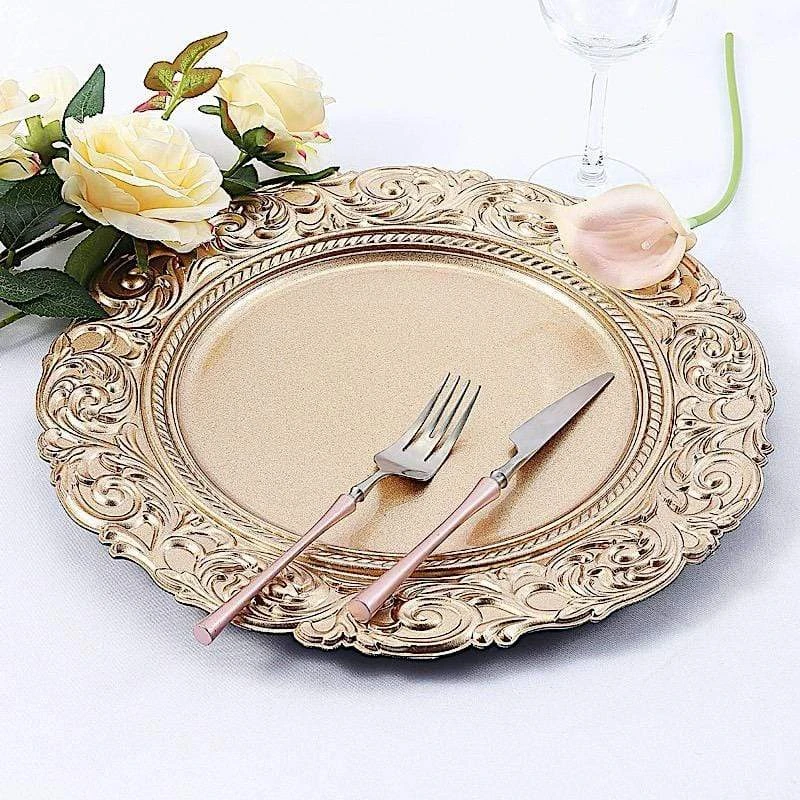 6 Pcs 14" Round Baroque Metallic Charger Plates 15 6 Pcs 14" Round Baroque Metallic Charger Plates - Image 13