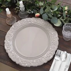 6 Pcs 14" Round Baroque Metallic Charger Plates 24 6 Pcs 14" Round Baroque Metallic Charger Plates -Optimal Home Decoration 6 pcs 14 round baroque metallic charger plates 30862094663743