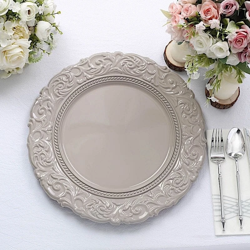 6 Pcs 14" Round Baroque Metallic Charger Plates 4 6 Pcs 14" Round Baroque Metallic Charger Plates - Image 2
