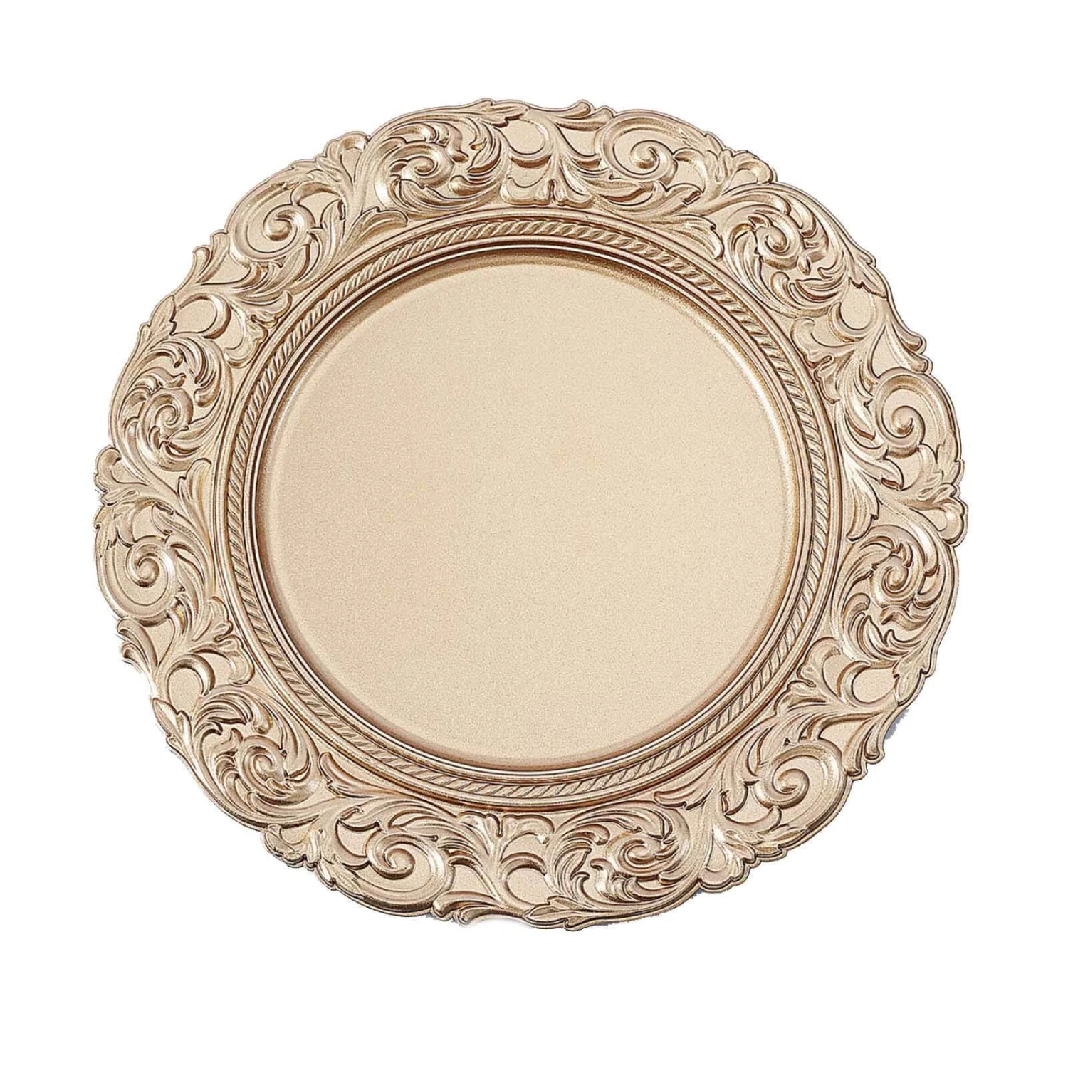 6 Pcs 14" Round Baroque Metallic Charger Plates 11 6 Pcs 14" Round Baroque Metallic Charger Plates - Image 9