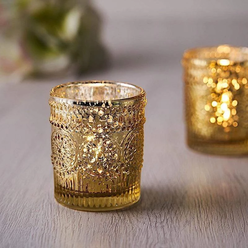 6 Pcs 2.5" Mercury Glass Votive Candle Holders With Primrose Design 6 6 Pcs 2.5" Mercury Glass Votive Candle Holders With Primrose Design - Image 4