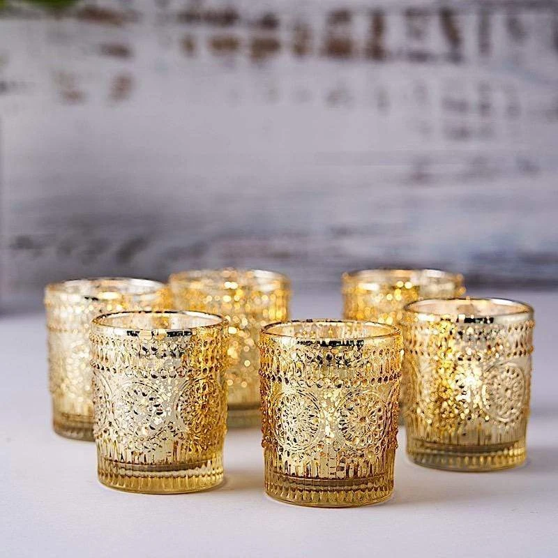 6 Pcs 2.5" Mercury Glass Votive Candle Holders With Primrose Design 9 6 Pcs 2.5" Mercury Glass Votive Candle Holders With Primrose Design - Image 7