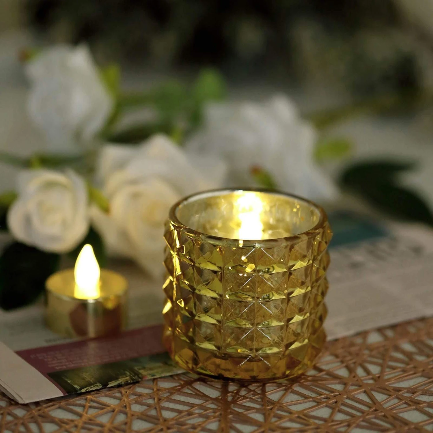 6 Pcs 2.5" Round Studded Mercury Glass Votive Candle Holders 6 6 Pcs 2.5" Round Studded Mercury Glass Votive Candle Holders - Image 4