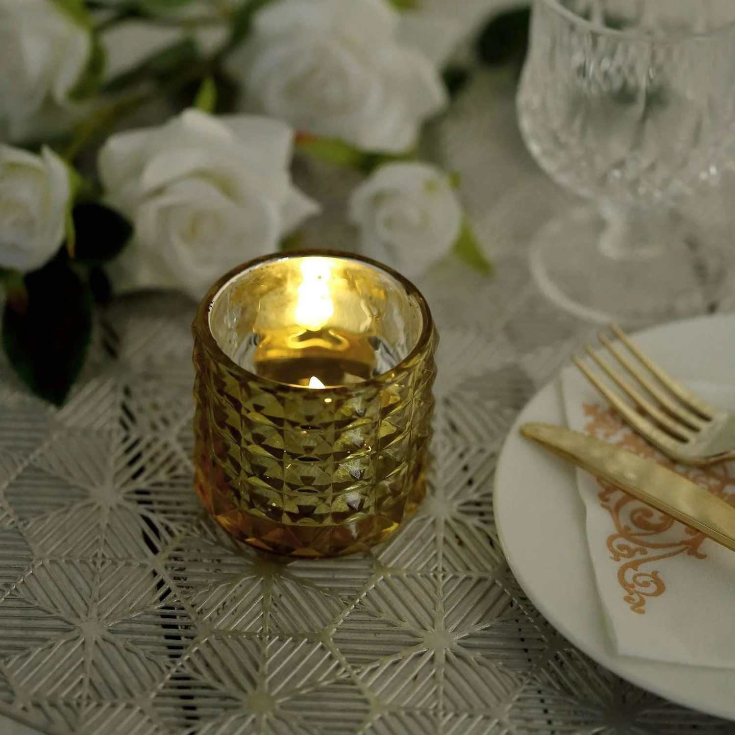 6 Pcs 2.5" Round Studded Mercury Glass Votive Candle Holders 8 6 Pcs 2.5" Round Studded Mercury Glass Votive Candle Holders - Image 6