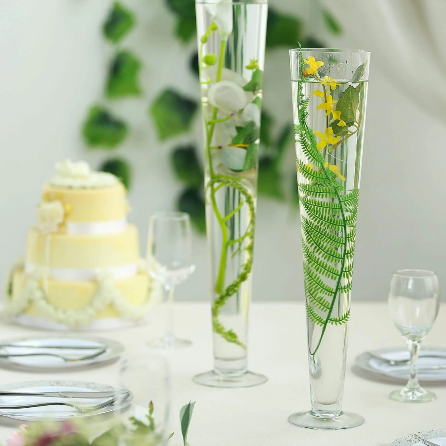6 Pcs 20" Tall Trumpet Glass Wedding Vases - Clear 8 6 Pcs 20" Tall Trumpet Glass Wedding Vases - Clear - Image 6