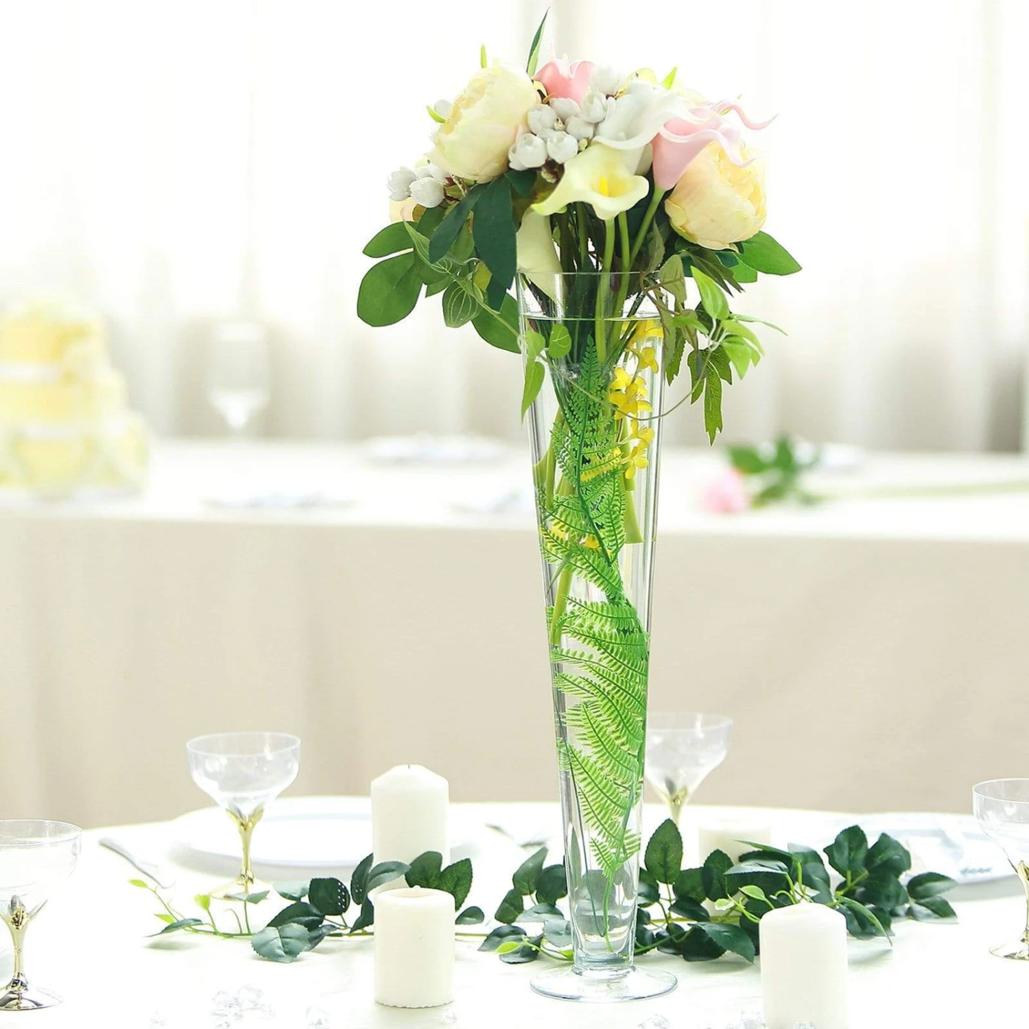 6 Pcs 20" Tall Trumpet Glass Wedding Vases - Clear 11 6 Pcs 20" Tall Trumpet Glass Wedding Vases - Clear - Image 9