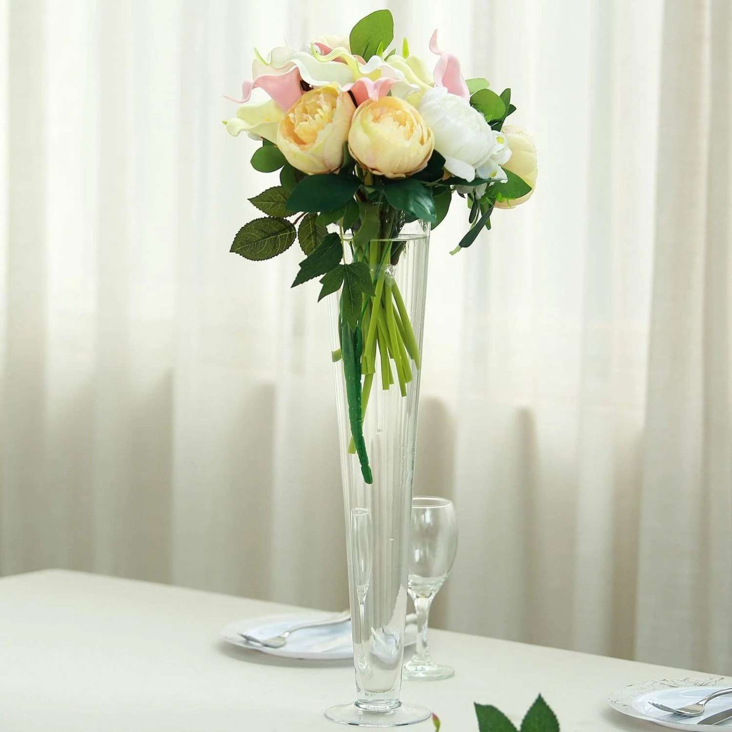 6 Pcs 20" Tall Trumpet Glass Wedding Vases - Clear 4 6 Pcs 20" Tall Trumpet Glass Wedding Vases - Clear - Image 2