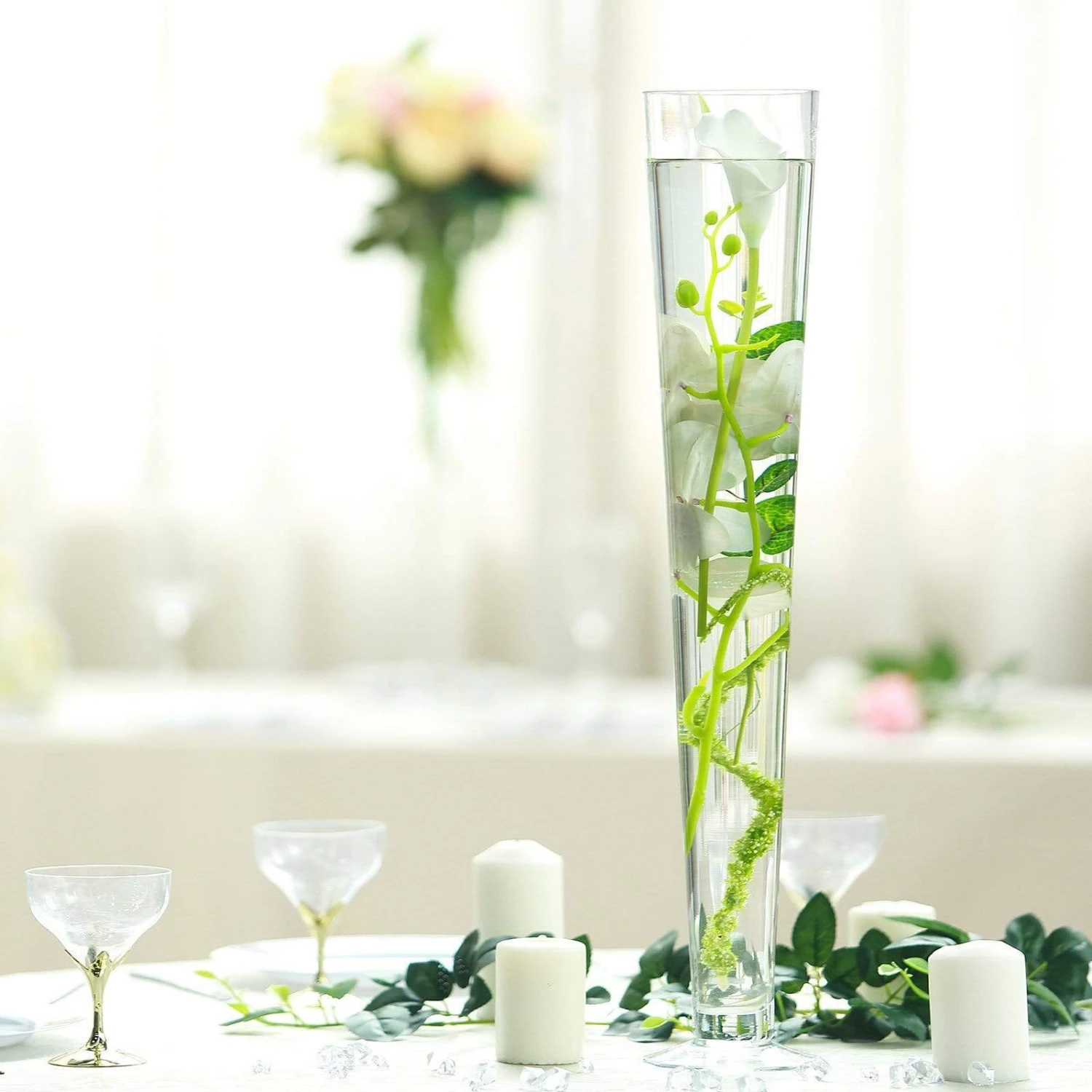 6 Pcs 24" Tall Trumpet Glass Wedding Vases - Clear 9 6 Pcs 24" Tall Trumpet Glass Wedding Vases - Clear - Image 7