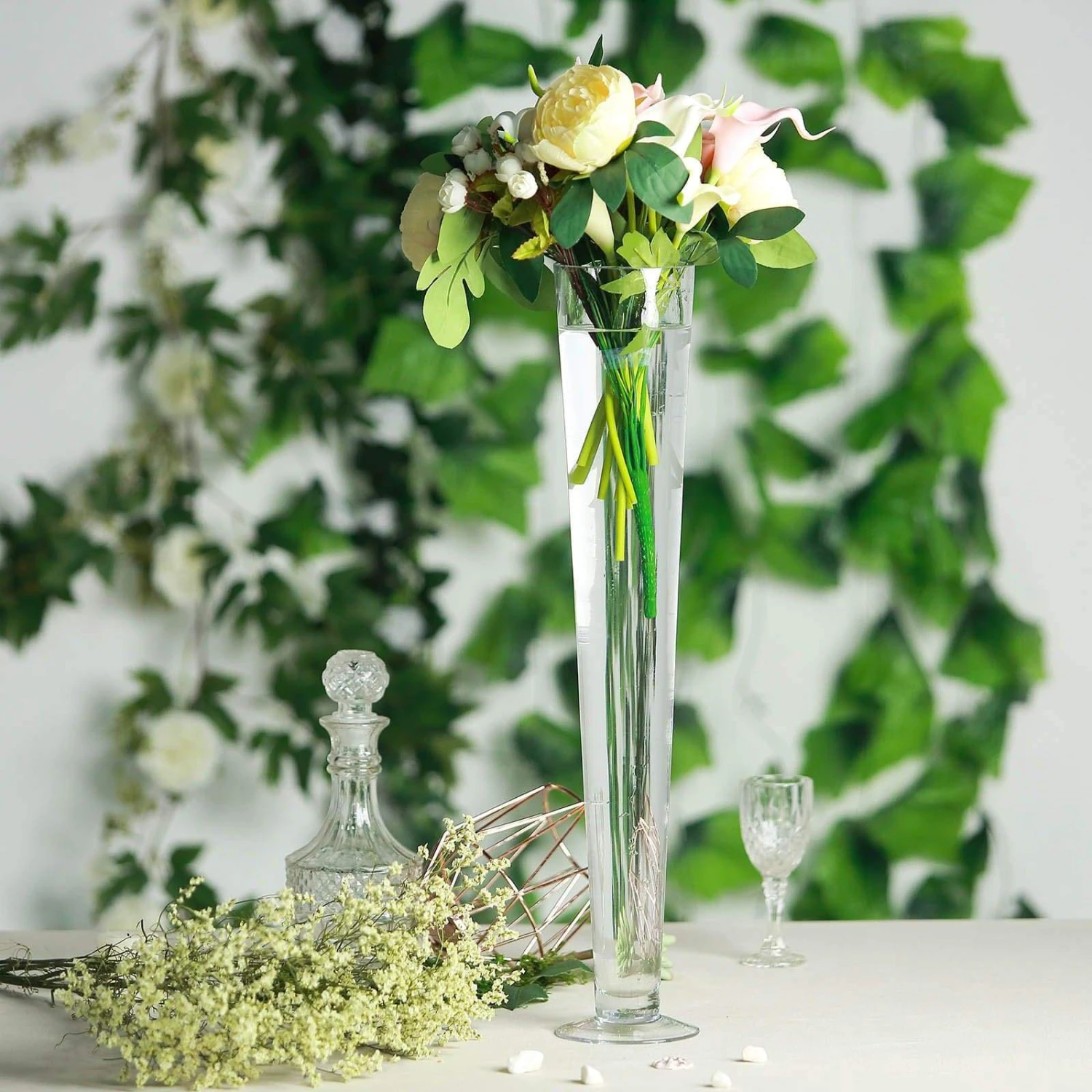 6 Pcs 24" Tall Trumpet Glass Wedding Vases - Clear 4 6 Pcs 24" Tall Trumpet Glass Wedding Vases - Clear - Image 2