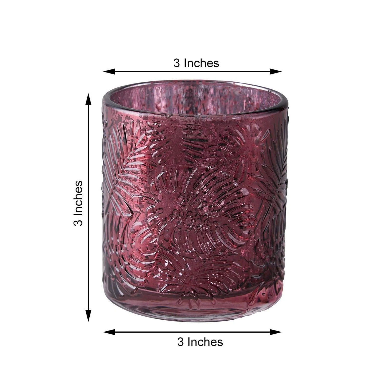 6 Pcs 3" Mercury Glass Votive Candle Holders With Leaves Design 4 6 Pcs 3" Mercury Glass Votive Candle Holders With Leaves Design - Image 2