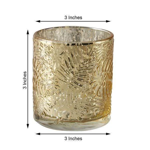 6 Pcs 3" Mercury Glass Votive Candle Holders With Leaves Design 11 6 Pcs 3" Mercury Glass Votive Candle Holders With Leaves Design - Image 9