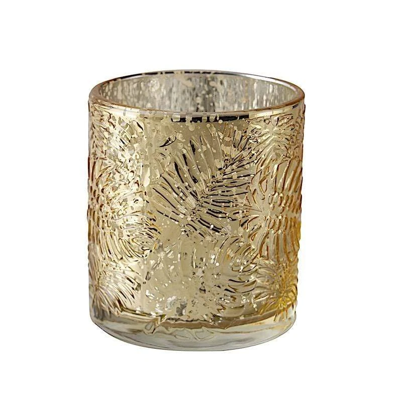 6 Pcs 3" Mercury Glass Votive Candle Holders With Leaves Design 10 6 Pcs 3" Mercury Glass Votive Candle Holders With Leaves Design - Image 8