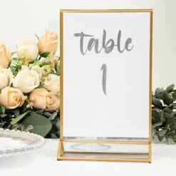 6 Acrylic 5"x9" Frame Freestanding Double Sided Table Sign Holders - Gold And Clear -Optimal Home Decoration 6 pcs 5 x9 acrylic freestanding table sign holders gold and clear fav board05 5x7 clrgd 30737571971135