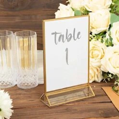 6 Acrylic 5"x9" Frame Freestanding Double Sided Table Sign Holders - Gold And Clear -Optimal Home Decoration 6 pcs 5 x9 acrylic freestanding table sign holders gold and clear fav board05 5x7 clrgd 30737572003903