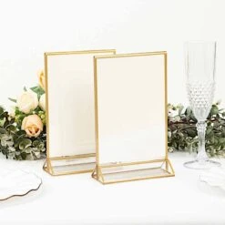 6 Acrylic 5"x9" Frame Freestanding Double Sided Table Sign Holders - Gold And Clear -Optimal Home Decoration 6 pcs 5 x9 acrylic freestanding table sign holders gold and clear fav board05 5x7 clrgd 30737572036671