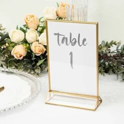 6 Acrylic 5"x9" Frame Freestanding Double Sided Table Sign Holders - Gold And Clear -Optimal Home Decoration 6 pcs 5 x9 acrylic freestanding table sign holders gold and clear fav board05 5x7 clrgd 30737572069439
