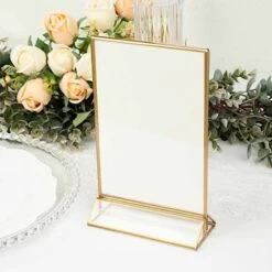 6 Acrylic 5"x9" Frame Freestanding Double Sided Table Sign Holders - Gold And Clear -Optimal Home Decoration 6 pcs 5 x9 acrylic freestanding table sign holders gold and clear fav board05 5x7 clrgd 30737572102207