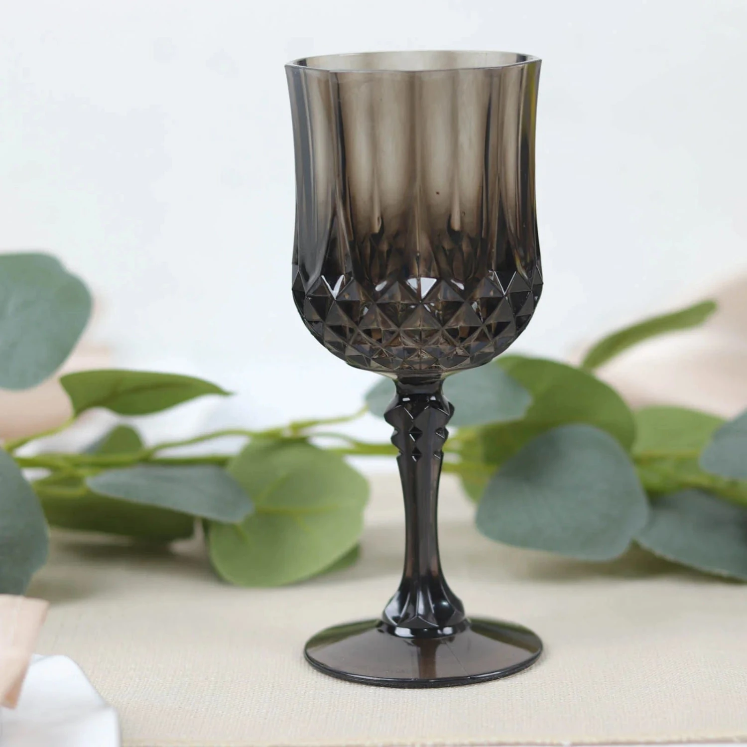 6 Plastic 8 Oz Crystal Cut Goblets Wine Glasses - Disposable Tableware 5 6 Plastic 8 Oz Crystal Cut Goblets Wine Glasses - Disposable Tableware - Image 3