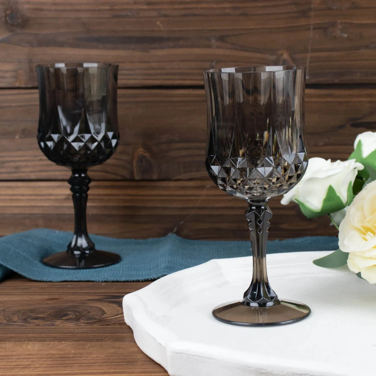 6 Plastic 8 Oz Crystal Cut Goblets Wine Glasses - Disposable Tableware 8 6 Plastic 8 Oz Crystal Cut Goblets Wine Glasses - Disposable Tableware - Image 6