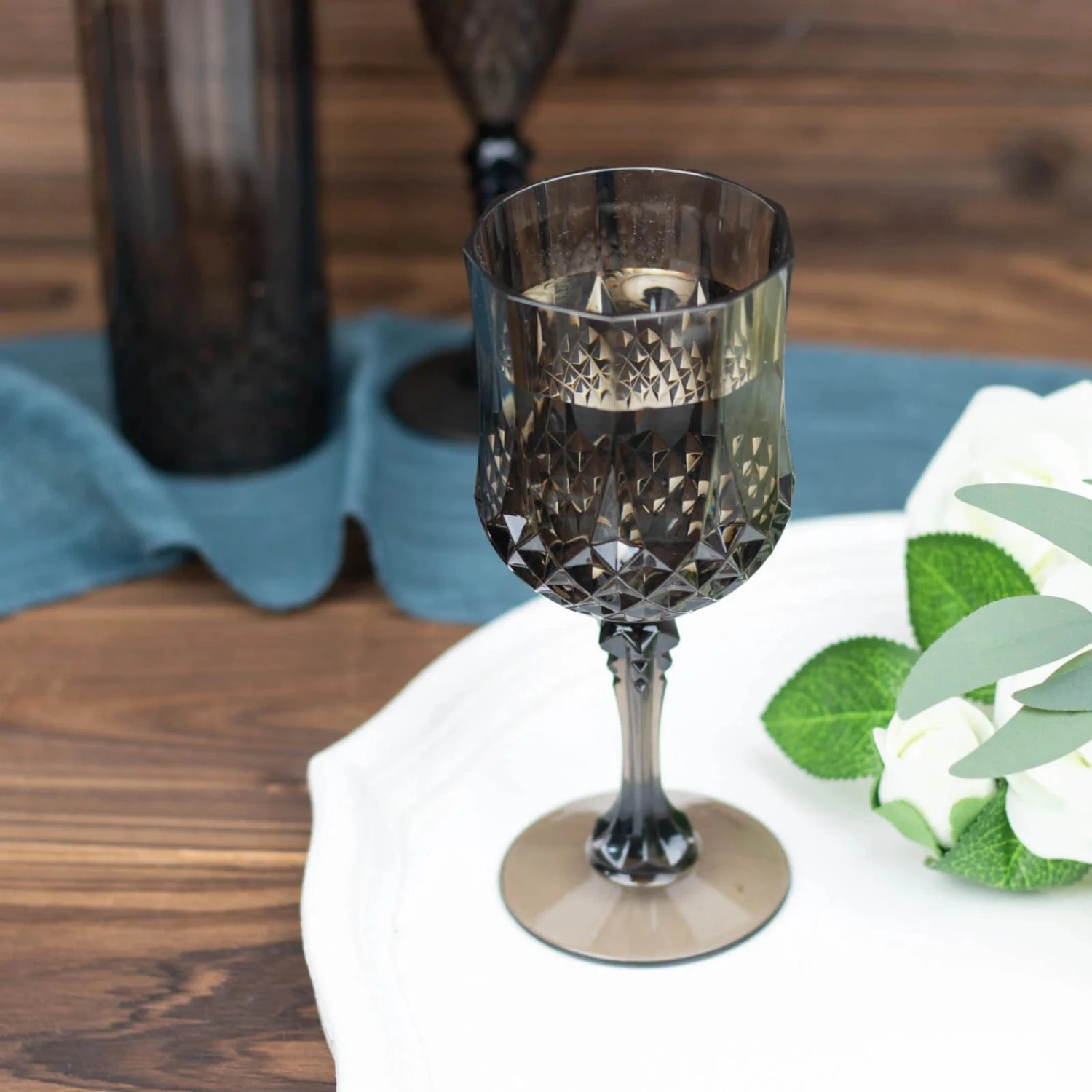 6 Plastic 8 Oz Crystal Cut Goblets Wine Glasses - Disposable Tableware 9 6 Plastic 8 Oz Crystal Cut Goblets Wine Glasses - Disposable Tableware - Image 7