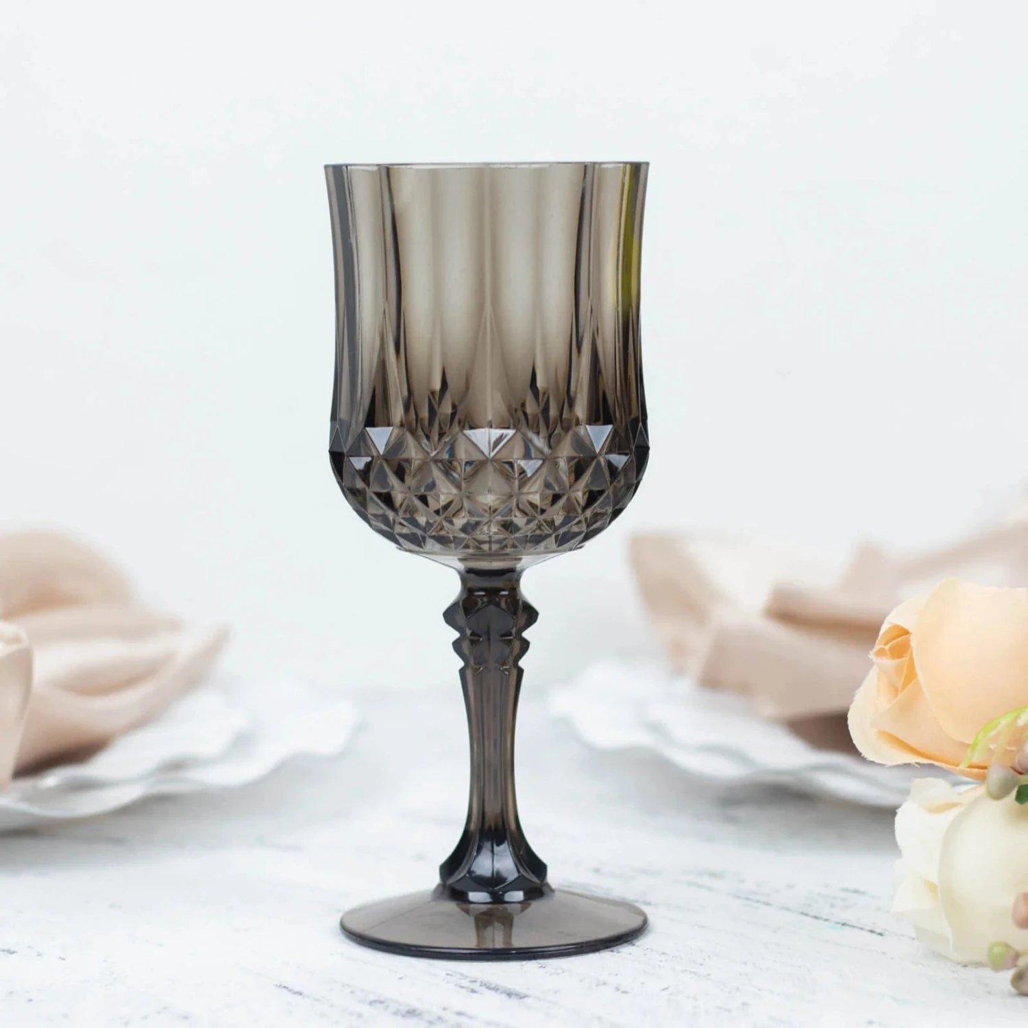 6 Plastic 8 Oz Crystal Cut Goblets Wine Glasses - Disposable Tableware 6 6 Plastic 8 Oz Crystal Cut Goblets Wine Glasses - Disposable Tableware - Image 4