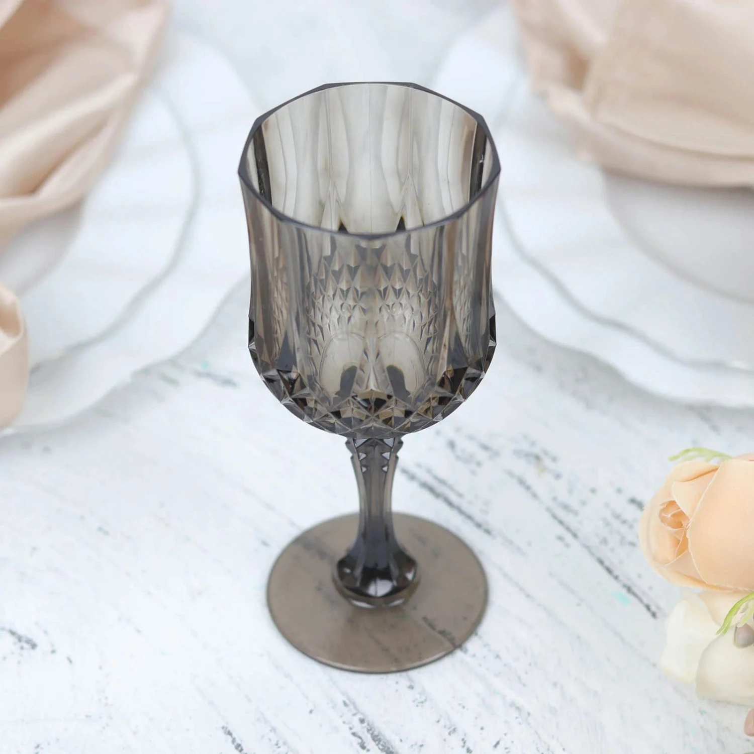 6 Plastic 8 Oz Crystal Cut Goblets Wine Glasses - Disposable Tableware 7 6 Plastic 8 Oz Crystal Cut Goblets Wine Glasses - Disposable Tableware - Image 5