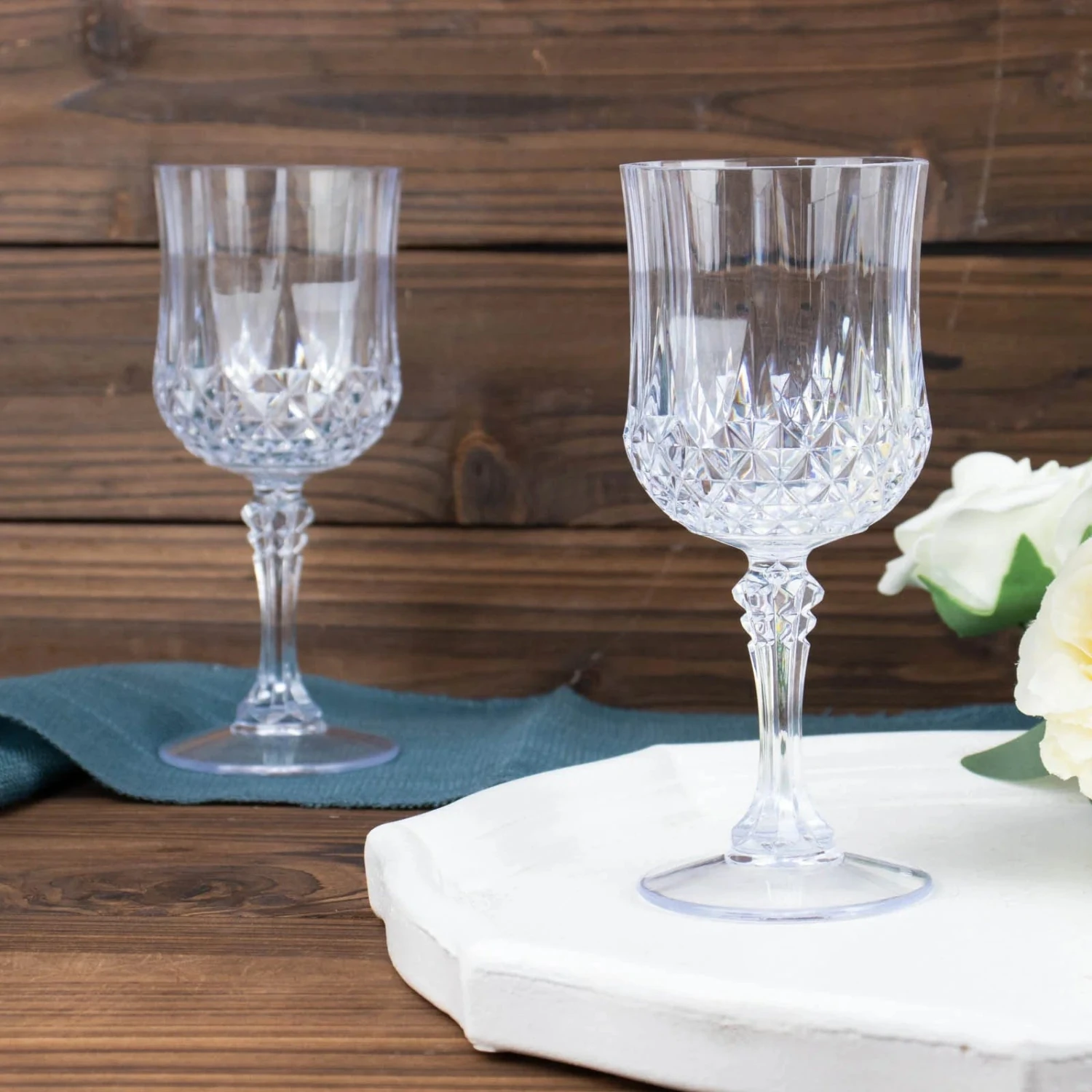 6 Plastic 8 Oz Crystal Cut Goblets Wine Glasses - Disposable Tableware 15 6 Plastic 8 Oz Crystal Cut Goblets Wine Glasses - Disposable Tableware - Image 13