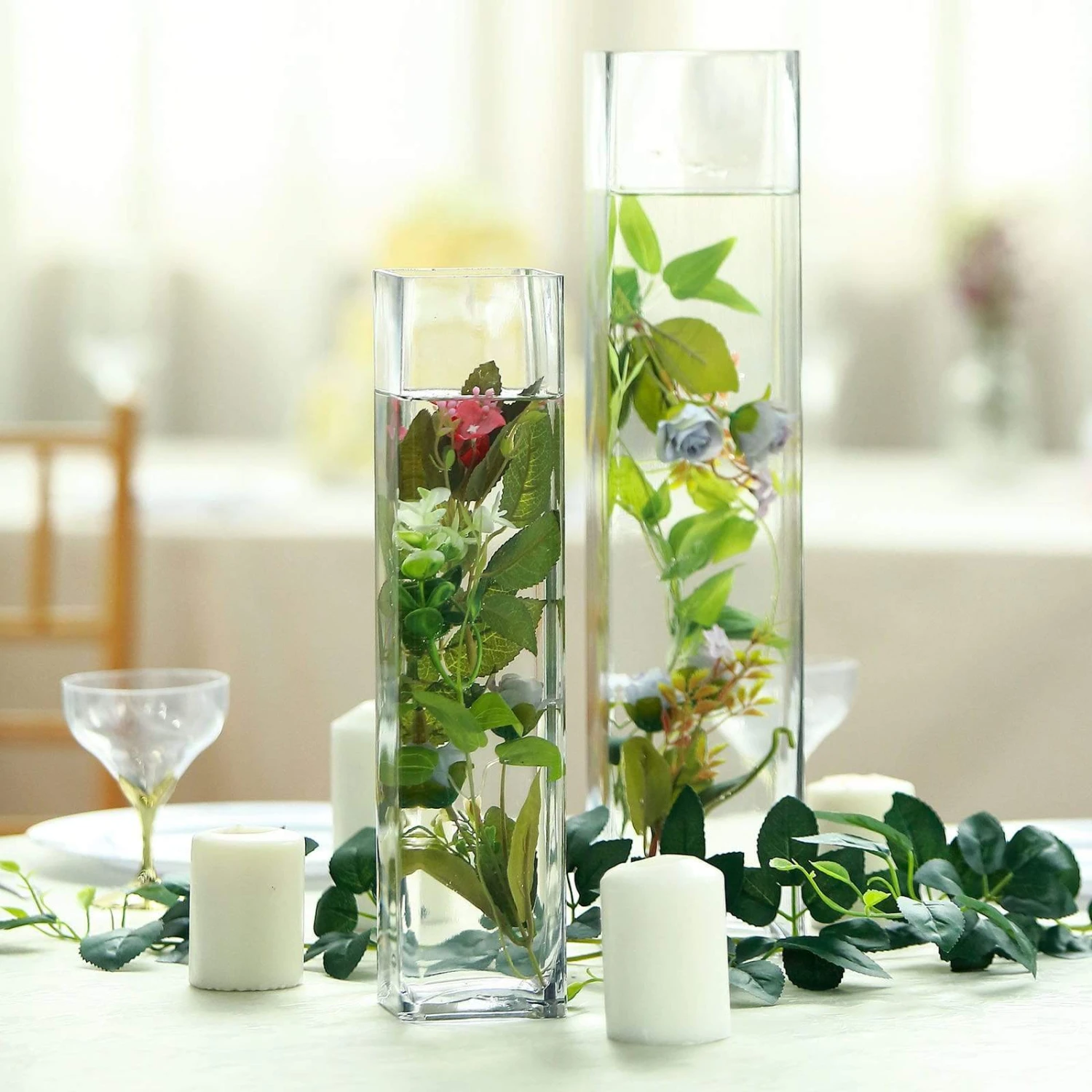 6 Pcs Glass Square Vases Wedding Centerpieces - Clear 7 6 Pcs Glass Square Vases Wedding Centerpieces - Clear - Image 5