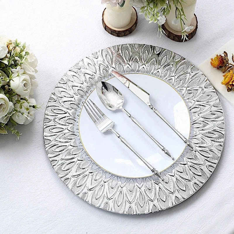 6 Plastic 13" Round Charger Plates With Embossed Peacock Pattern 16 6 Plastic 13" Round Charger Plates With Embossed Peacock Pattern - Image 14