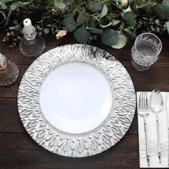 6 Plastic 13" Round Charger Plates With Embossed Peacock Pattern 38 6 Plastic 13" Round Charger Plates With Embossed Peacock Pattern -Optimal Home Decoration 6 plastic 13 round charger plates with embossed peacock pattern 30820056236095