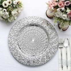 6 Plastic 13" Round Charger Plates With Embossed Peacock Pattern 36 6 Plastic 13" Round Charger Plates With Embossed Peacock Pattern -Optimal Home Decoration 6 plastic 13 round charger plates with embossed peacock pattern 30820056367167