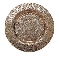 6 Plastic 13" Round Charger Plates With Embossed Peacock Pattern